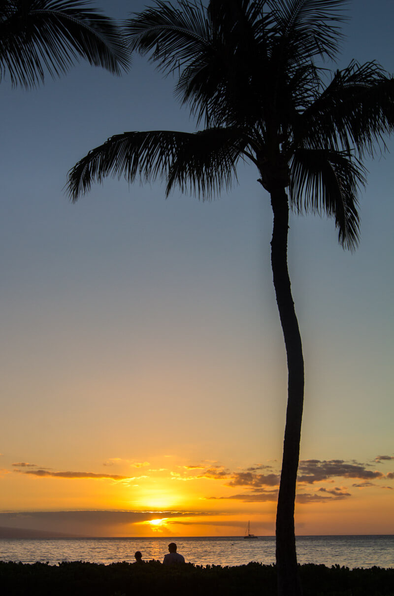 Sunset at Kaanapali Beach on the island of Maui in Hawaii 