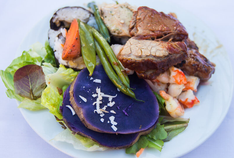 Buffet dinner at the Starlight Luau at the Hilton Hawaiian Village