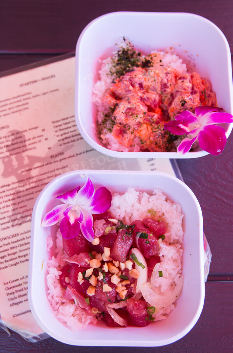 Poke, a traditional Hawaiian dish at the Barefoot Beach cafe in Waikiki 