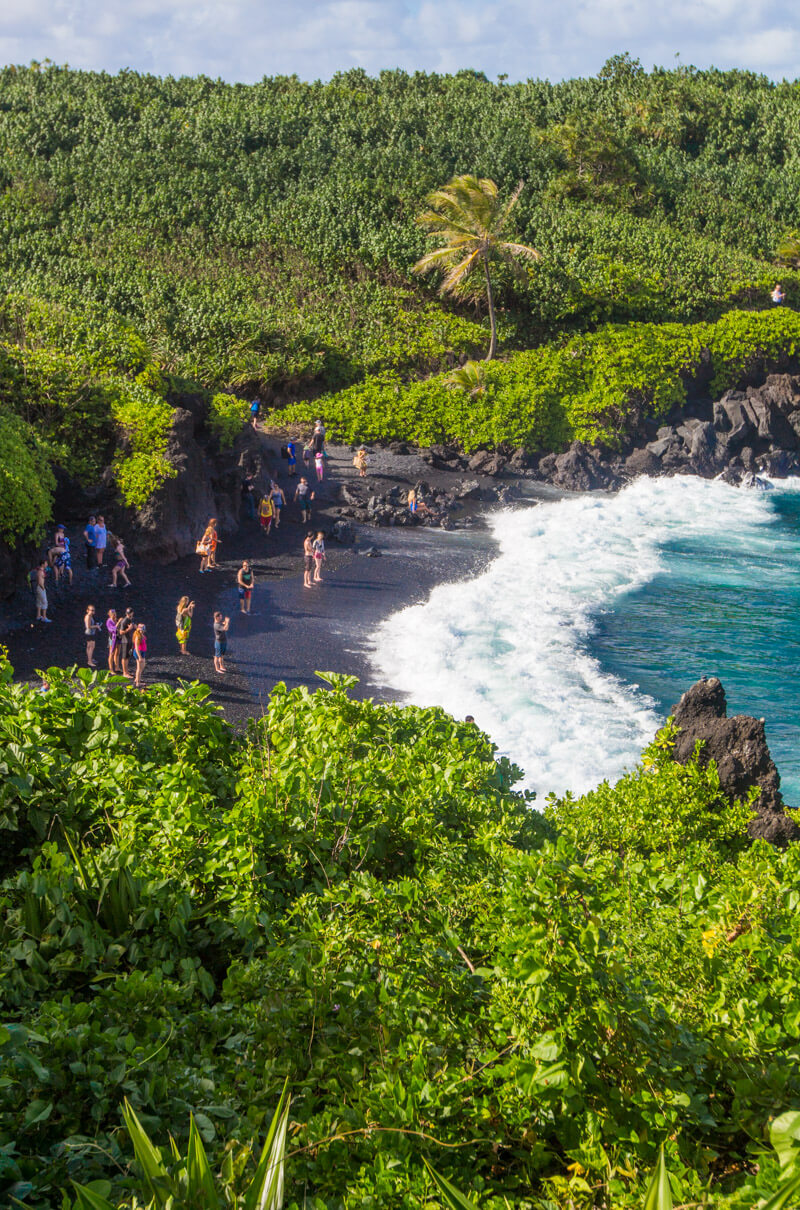 Black Sand Beach (Pai’iloa Beach) - one of the best stops along the Road to Hana drive in Maui, Hawaii