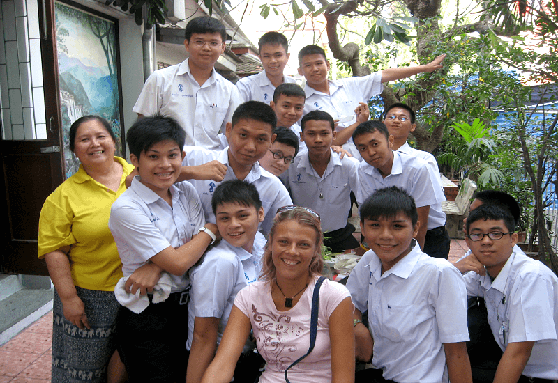 caz with her students in Bangkok