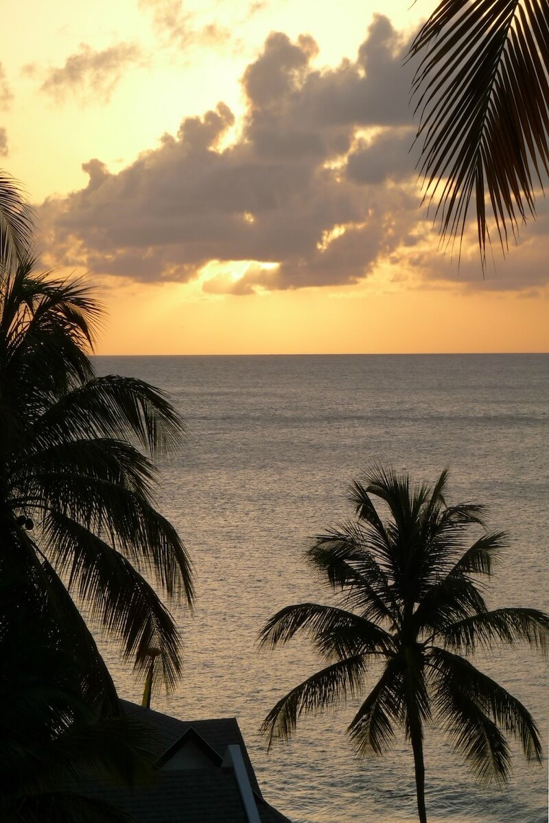 Caribbean sunset over sea