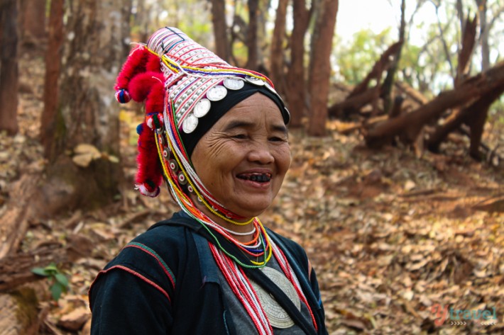 Akha hill tribe woman laughing