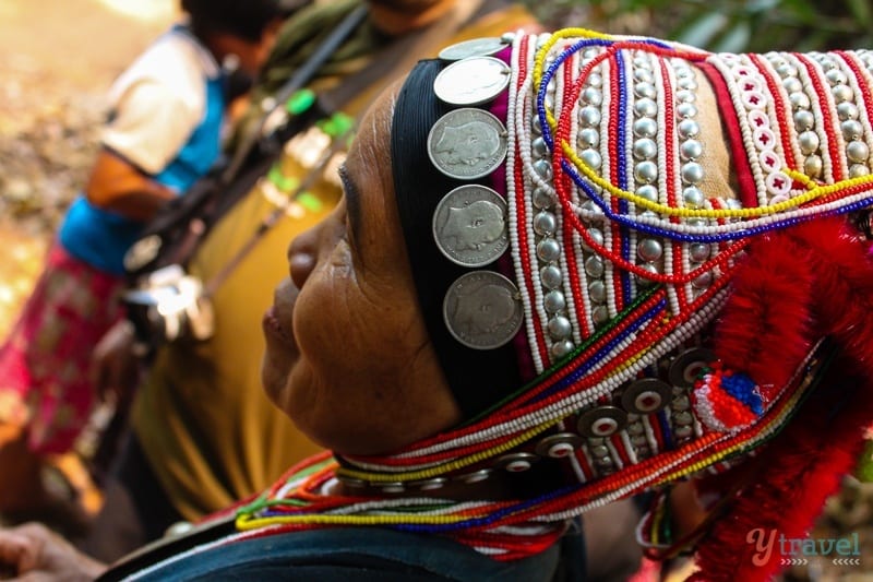 Akha hill tribe woman with beaded headdress