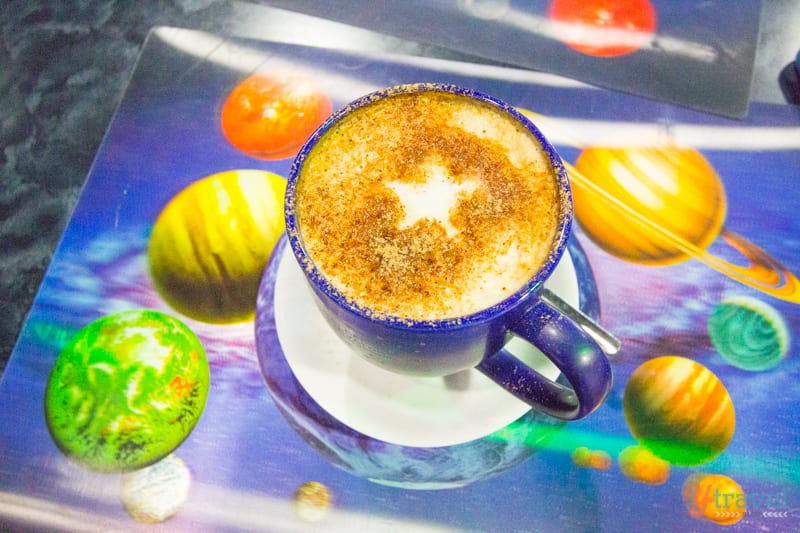 coffee in a mug on a glass table