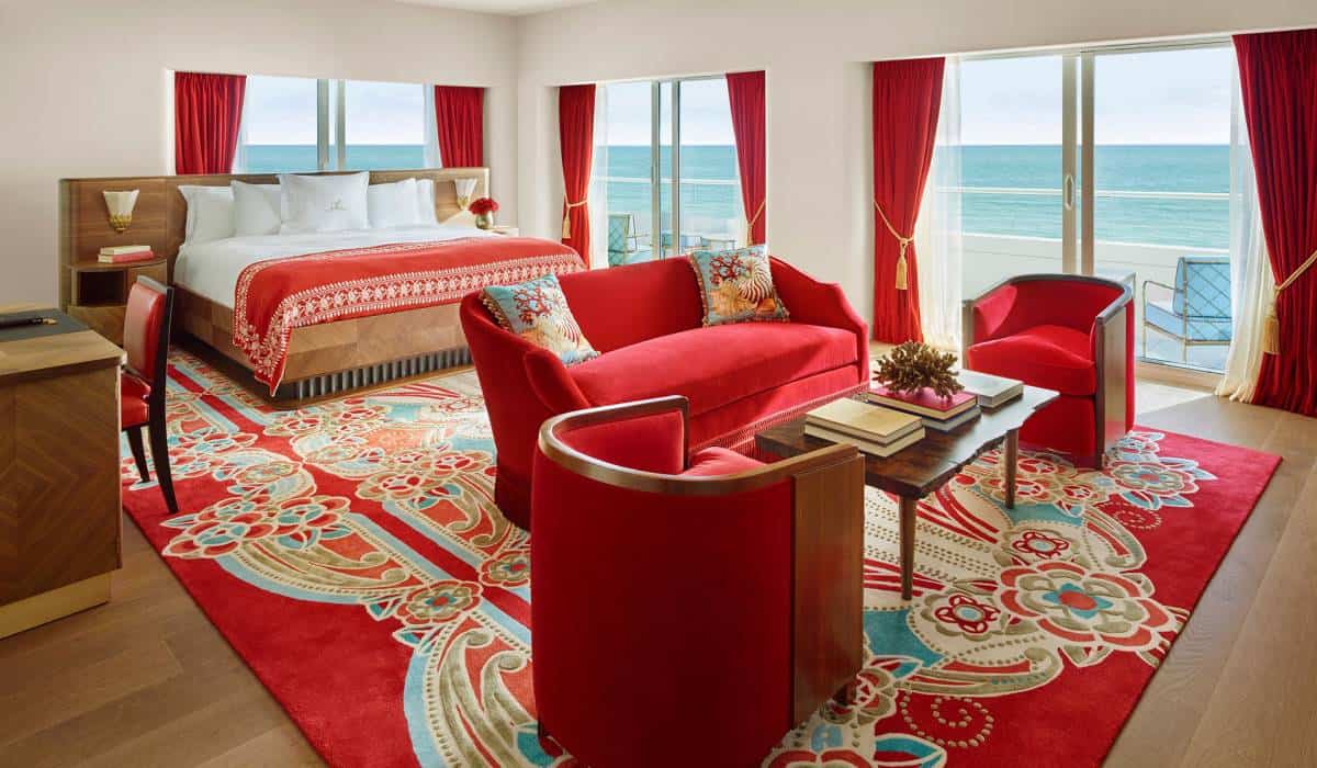 red suite of faena hotel with ocean views