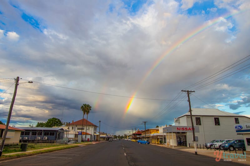 rainbow over a town