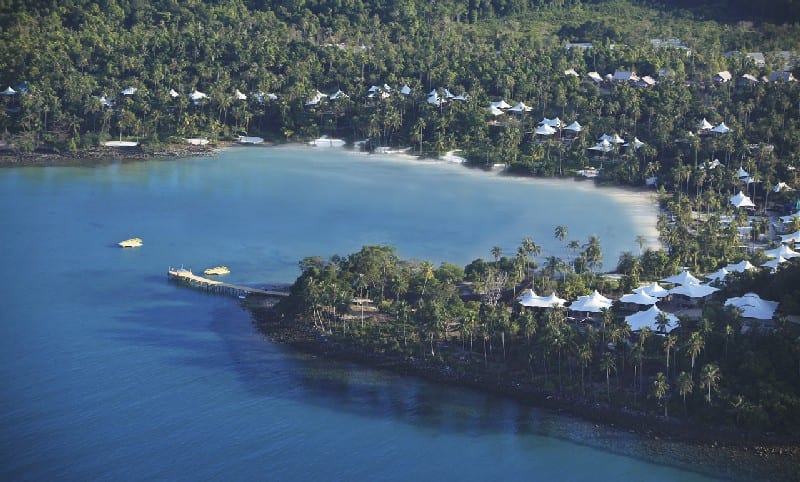 Soneva Kiri Bay from the air