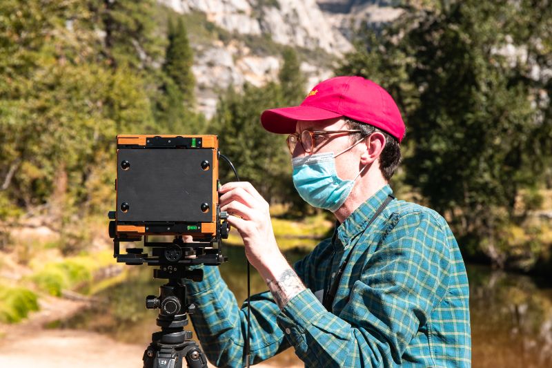 man looking at Chamonix 45 4x5 view camera