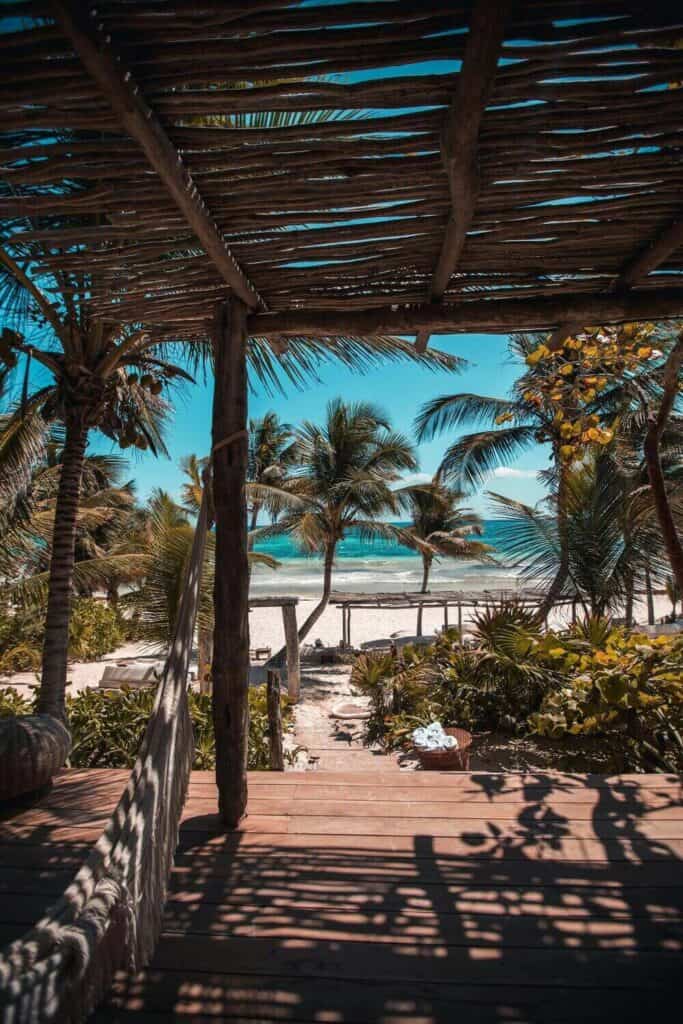 hammock on deck beside tulum beach