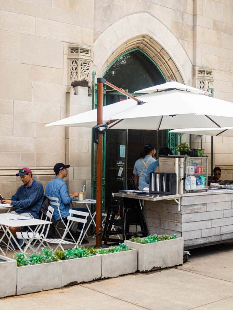 exterior of bluestone lane cafe in church