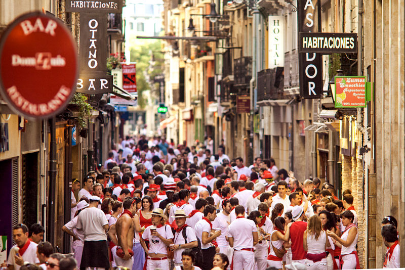 People on street during San Fermin festival in Pamplona,