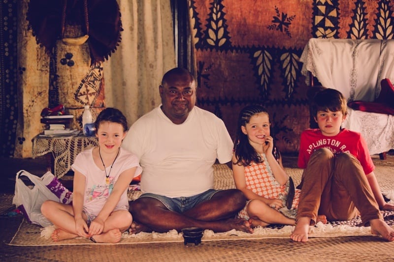 fijian and kids in kava ceremony