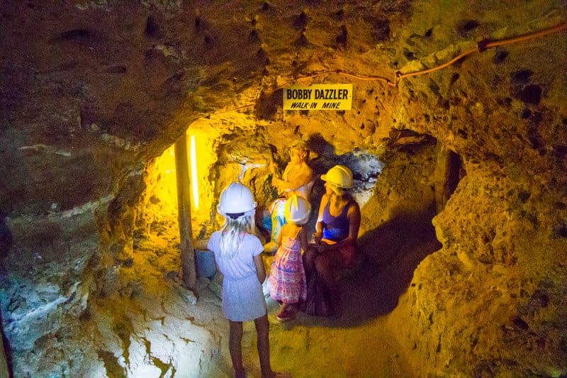 family on a tour inside bobby dazzler mine