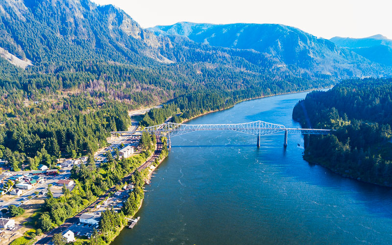 aerial view of bridge of the gods