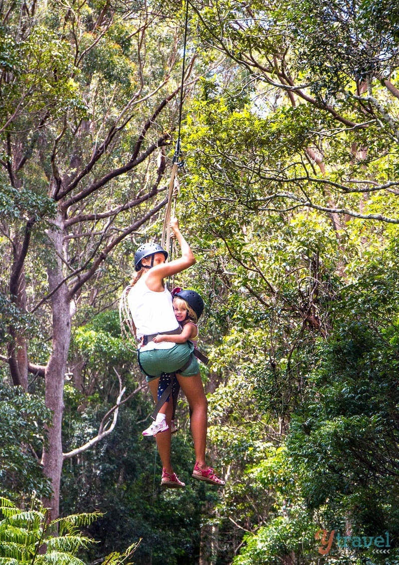 woman and child on Flying fox Binna Burra