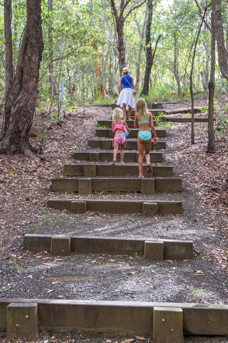 family walking up stairs at Denmark Hill Conservation Area 