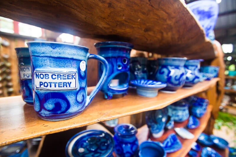 pottery on shelf at nob creek potter