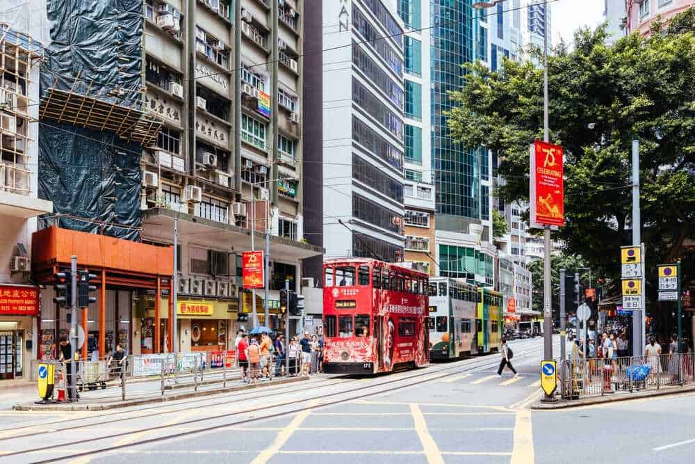 red double decker bus on hong kong st