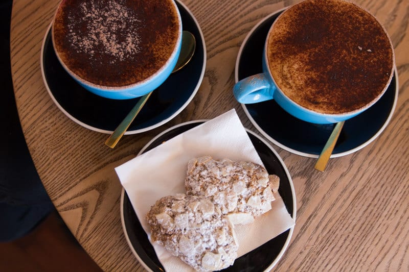 coffee and food on a table