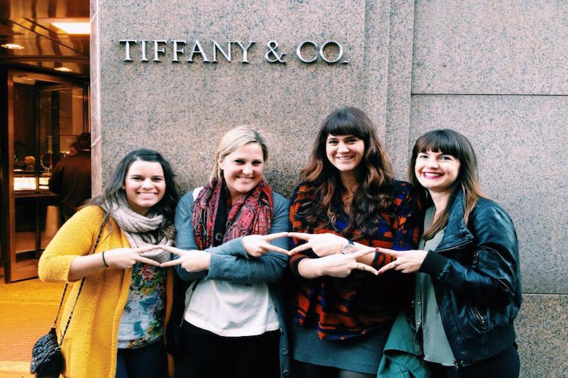 girls posing outside Tiffany on Fifth Avenue, New York City