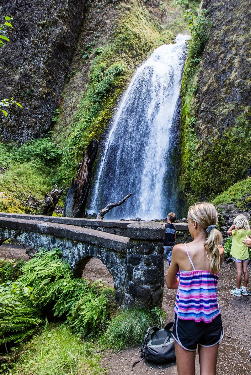 girl looking at wahkeena falls