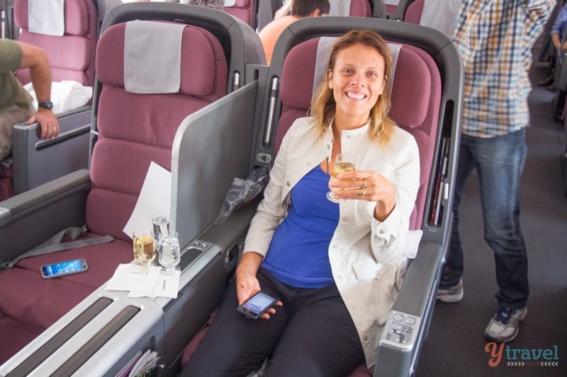 woman sitting in qantas business class