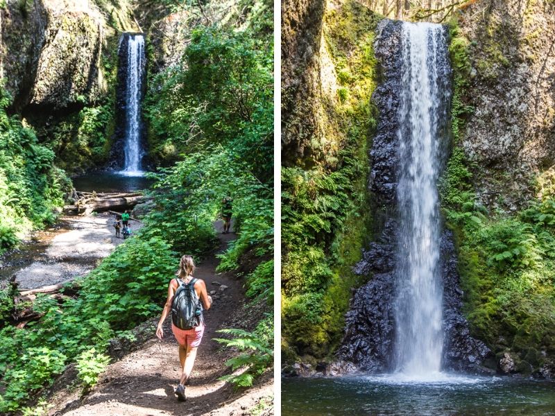 woman walking up to wiesandanger falls