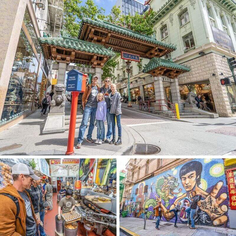 family posing at chinatown