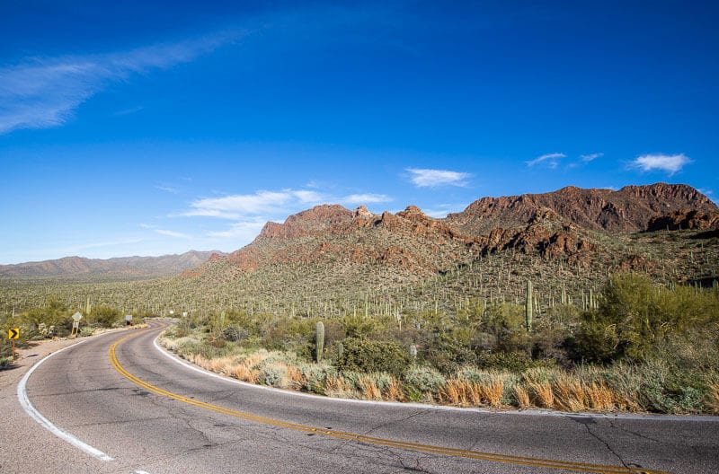 road winding through Gates Pass Scenic Drive