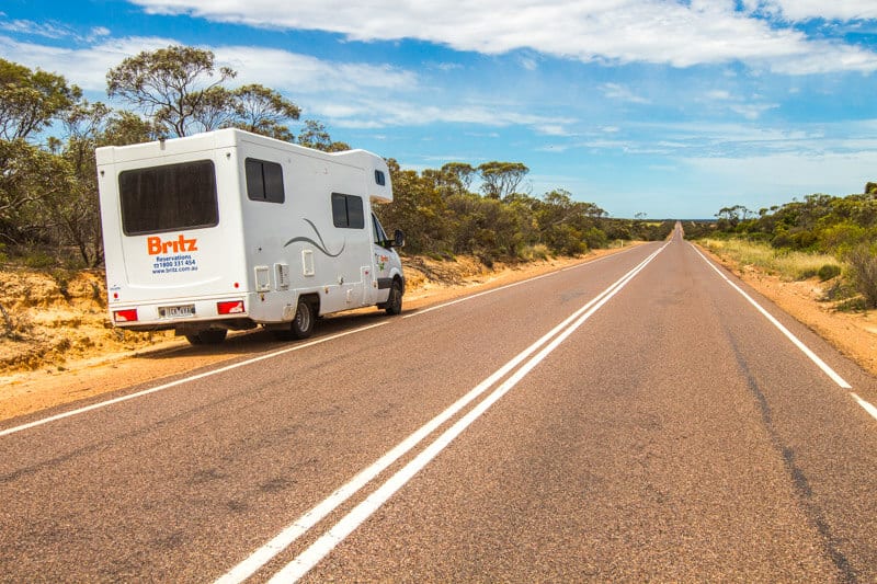 britz motorhome on side of road