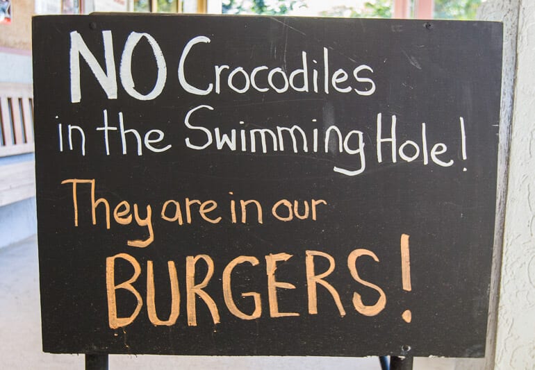 Masons Cafe no crocodiles sign