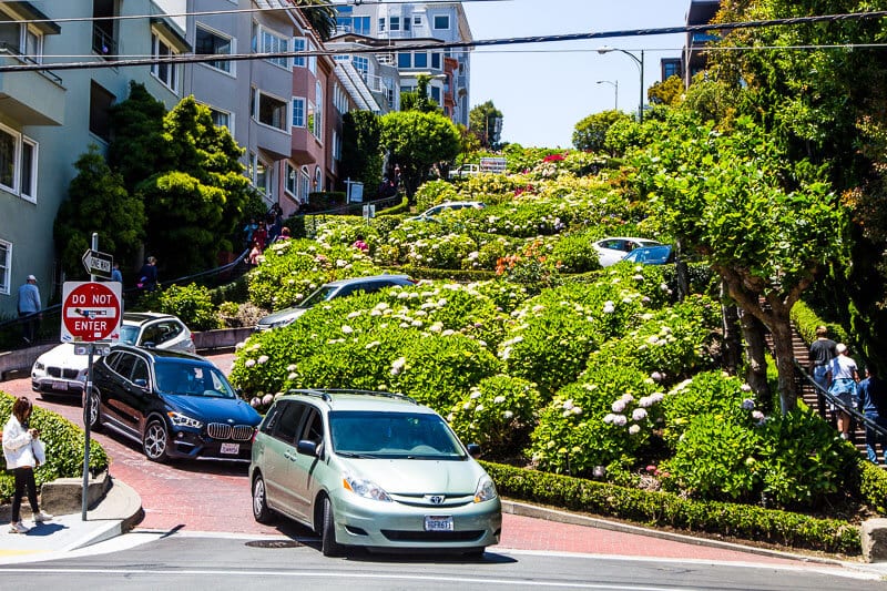 A car driving on  Lombard  street