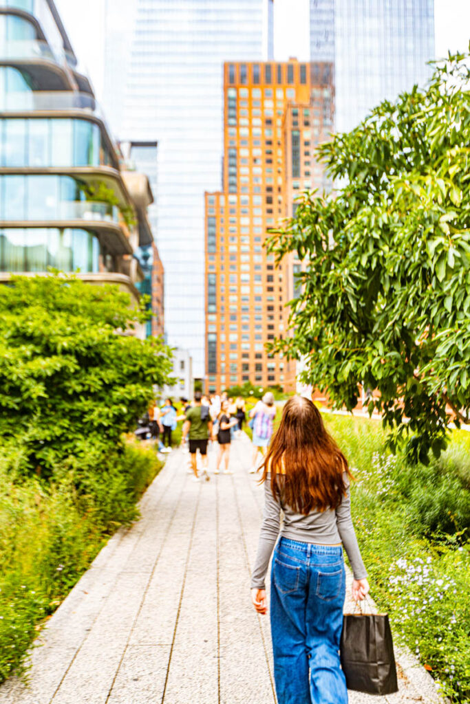 girl walking the highline in summer