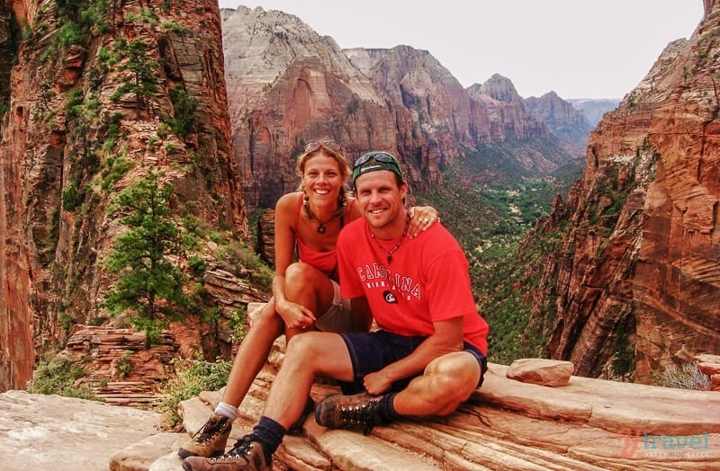 couple posing on angel's landing