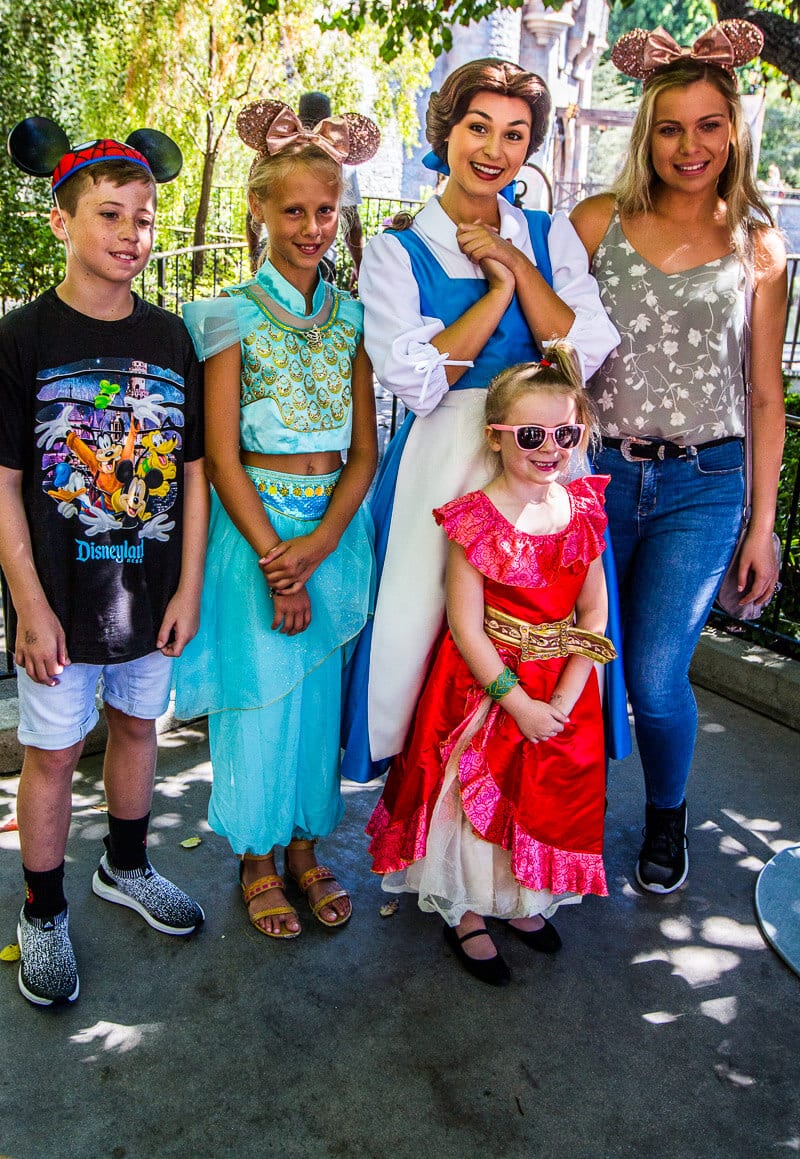 kids posing with Belle at Disneyland Anaheim