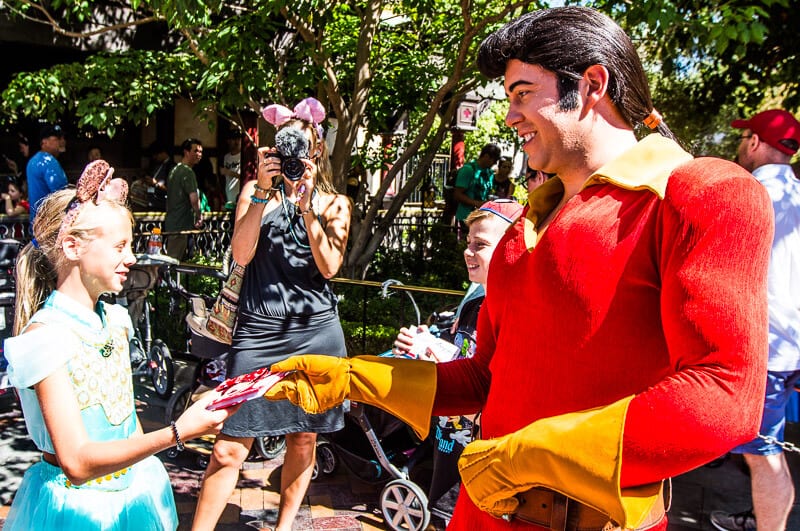 GAston meeting kid at disneyland