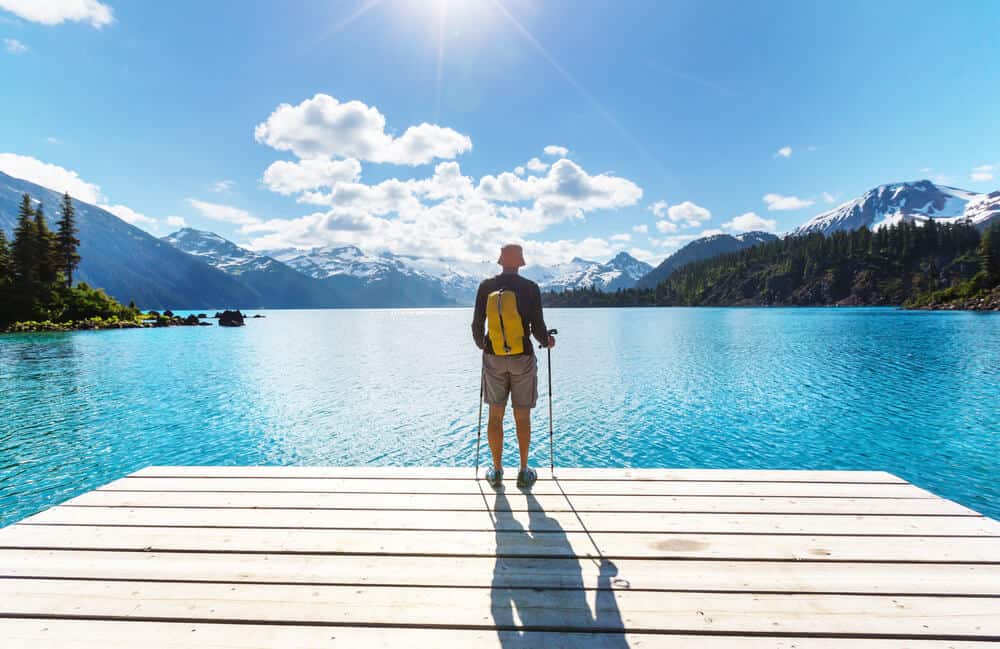 man looking out over Garibaldi Lake