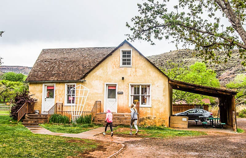 children in front of old building Fruita Historic District