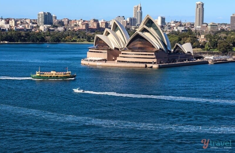 View of Sydney walking across the Sydney Harbour Bridge 