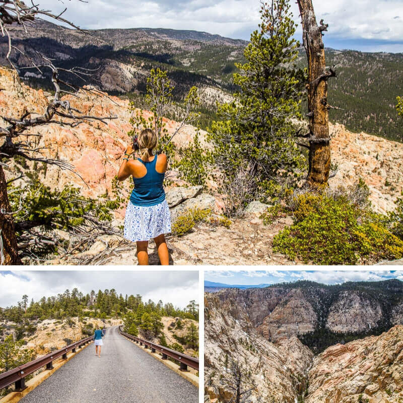 woman taking photo of scenic view on Hells Backbone, Utah