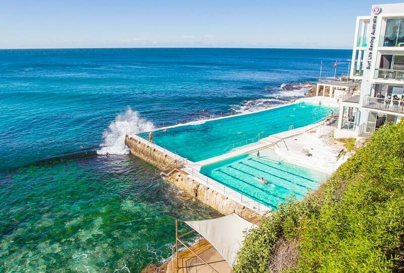 icebergs swimming pools on edge of ocean