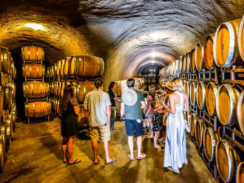 group inside cellar at Alexander Valley Vineyards