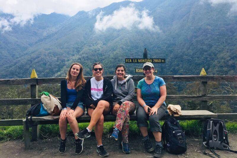 group of girls Hiking in Cocora Valley.in the mountains in the Coffee Triangle 