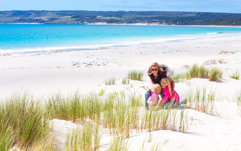 family posing on Antechamber Bay