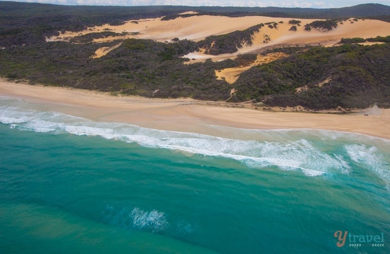 aerial view of  75 mile beach and sand dunes on fraser island