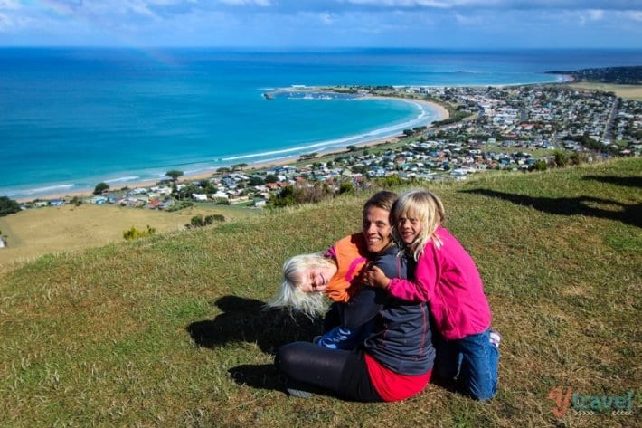 family posing at Mariners Lookout, Apollo Bay - Great Ocean Road, Australia