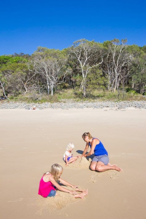 family playing on the sand Noosa Heads National Park 