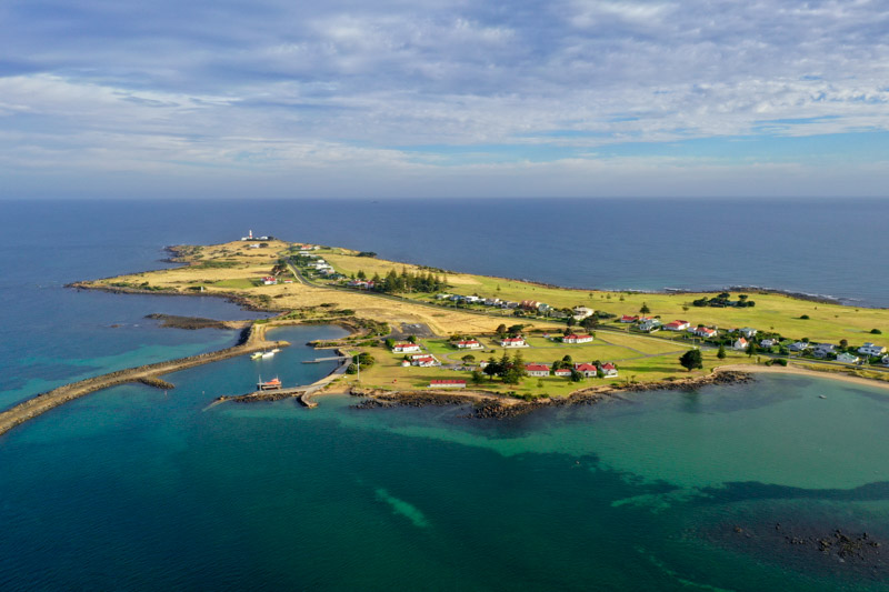 ariel shot of LowHead lighthouse point