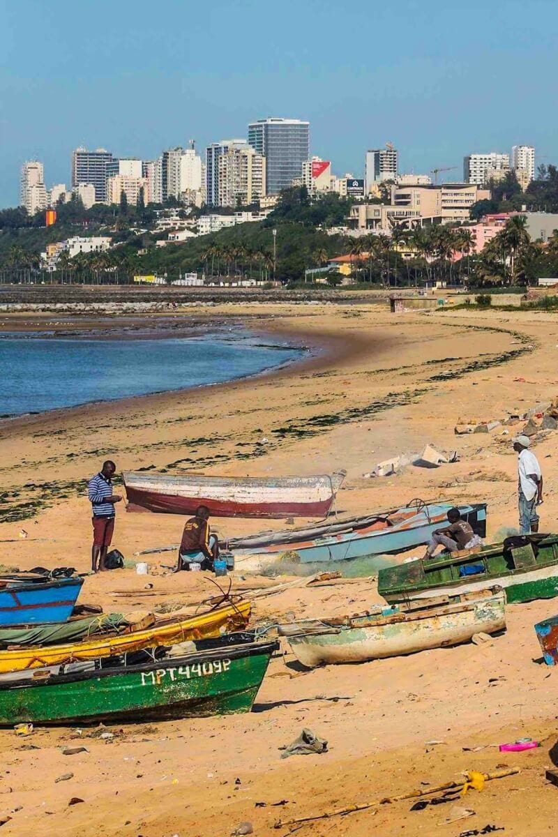 fisherman and canoes on Maputo  beach